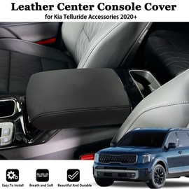ZOXOQ Center Console Armrest Cover for Kia Telluride Accessories 2020-2024 Armrest Lid Protector Arm Rest Box Leather Pad Interior Middle Console Cushion Seat Box Case Trim (Black Stitches)