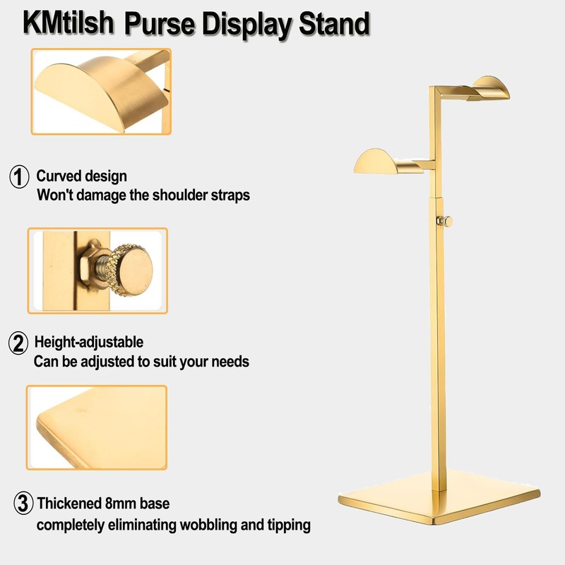 KMtilsh 2 Pack Purse Stands for Display,Gold Handbag Display Stand,