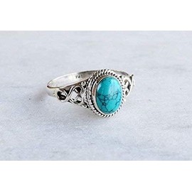 MAIHAO Vintage Women's 925 Sterling Silver Ring Oval Cut Natural Bohemia Turquoise Jewelry Turquoise Moonstone Ring Wedding Jewelry Size 6-10 (US Code 6)