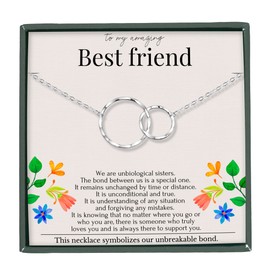 HOPE LOVE SHINE Best Friend Gift for Women - Friendship Necklace, Jewelry 16+2", Sterling Silver, 2 Interlocking Rings