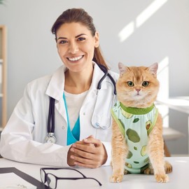Avont Traje de Recuperación para Gato Después de la cirugía, Postoperatorio o Protección contra Lamer la Piel para Gatos Hembra -Patrón Avocado,Mediano