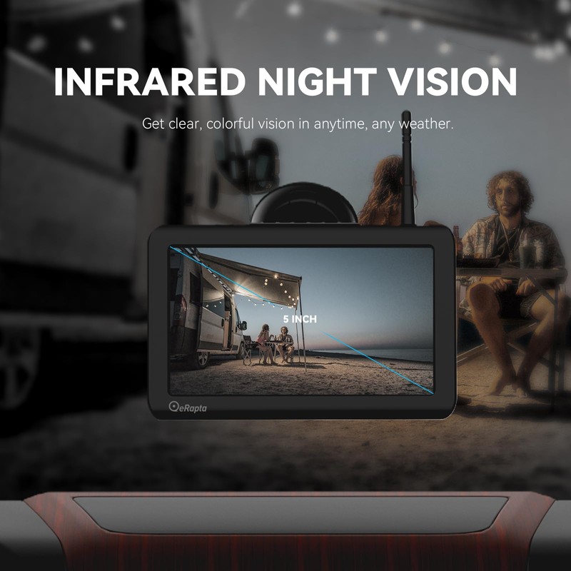 eRapta Wireless Backup Camera Magnetic: 5” Portable, 1-Min Install-Free Trailer
