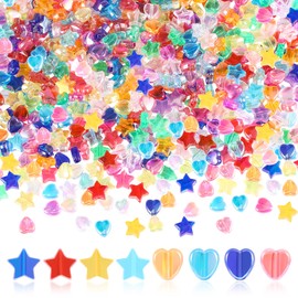HLTOO 600PCS Star and Heart Beads, Assorted Color Clear Acrylic Spacer Loose Beads, Small Bead Assortments, for DIY Jewelry Craft Making Necklace Bracelet Supplies
