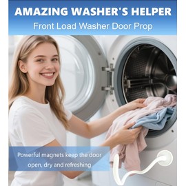 Front Load Washer Door Prop, Magnetic Washer Door Prop Prevent Odors, Keep Washer Dry & Fresh with Adjustable Hose, Strong Magnet, and Durable Silicone Design for Front Load Washer, WHITE