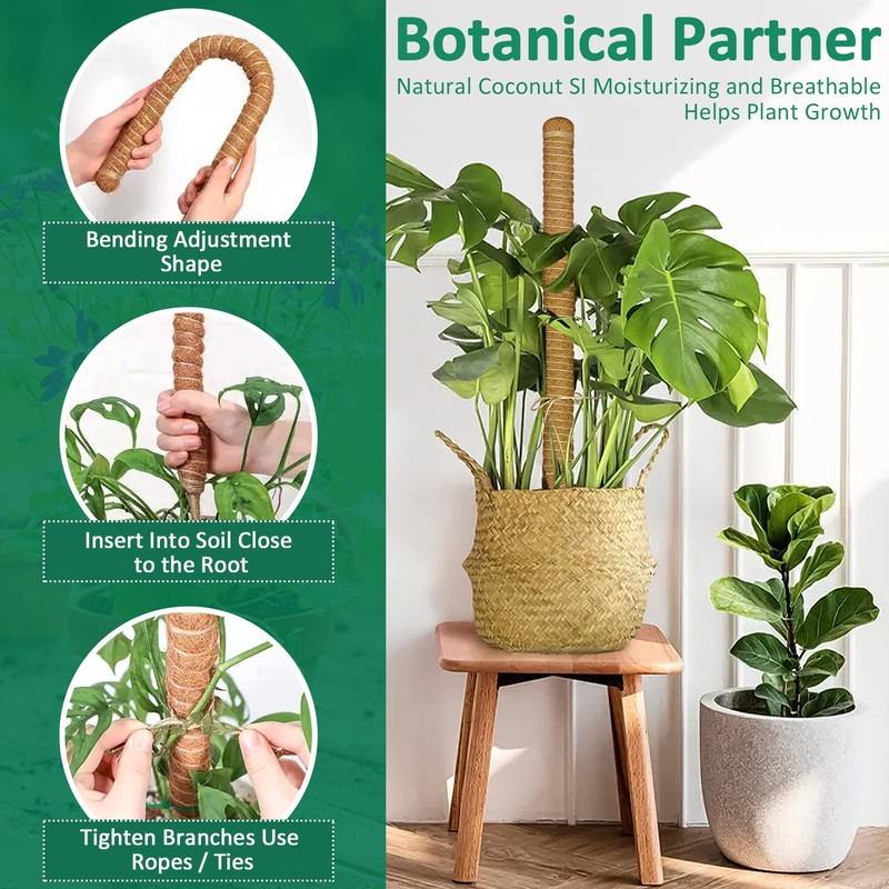 VIPNAJI Monstera Trellis, 4 Pack 70 cm Plant Stake Coir,