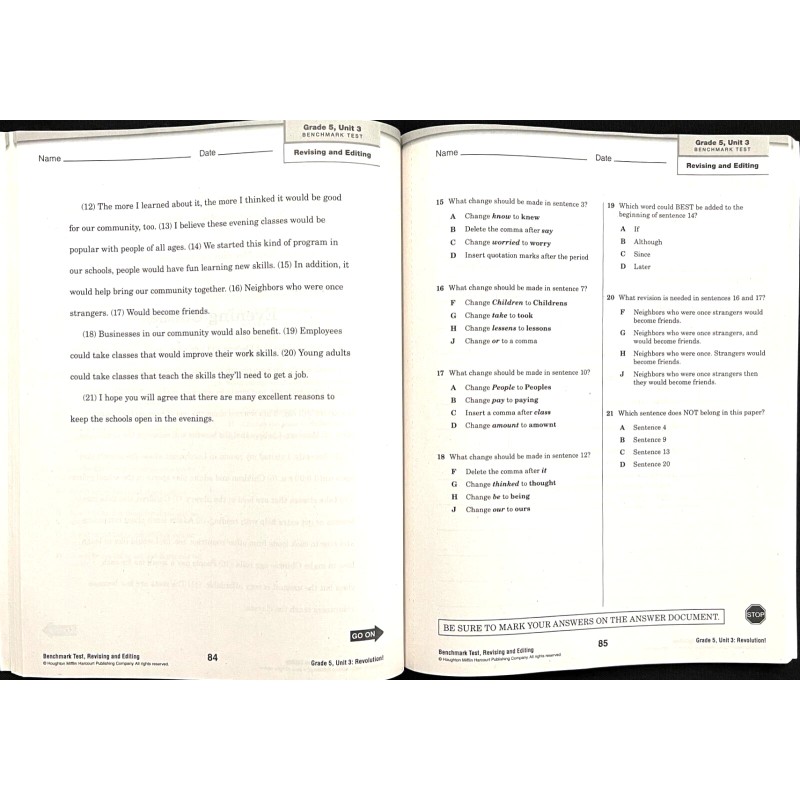 5th Grade - JOURNEYS - Benchmark & Unit Tests -
