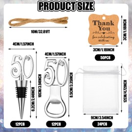 Landhoow 24 Pack 50th Bottle Opener Party Favors for Guests 12 Wine Stopper 12 Bottle Openers with Tags and Mesh Bags 50th Birthday Souvenirs for Wedding Anniversaries Favors Gifts Party Decorations