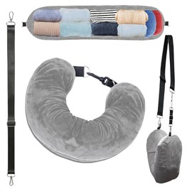 IKOPFLN Travel Neck Pillow Aeroplane Travel Pillow Neck Pillow Fillable Neck Pillow Neck Pillow Fillable with Clothes for Travel, Washable Cushion Cover, Flight Hand Luggage Save (Grey)