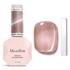 MelodySusie Glass Cat Eye Gel Nail Polish, Nude Pink Glitter Holographic Magnetic Nail Polish with Magnet, 0.5 Fl Oz UV Nail Polish for Nail Art Manicure Salon DIY at Home B5401