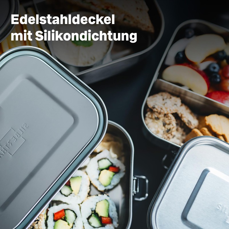 SILBERTHAL Brotdose Edelstahl mit Fächern – 1200ml Lunchbox Erwachsene –
