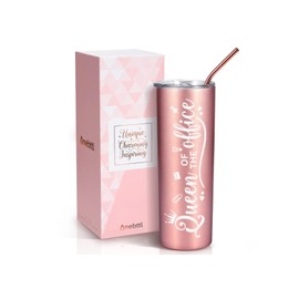 Onebttl Secretary Gifts for Woman, Funny Administrative Professional Day Gifts for Appreciation, Christmas, Birthday, 20oz Stainless Steel Insulated Skinny Tumbler - Queen of the Office RoseGold