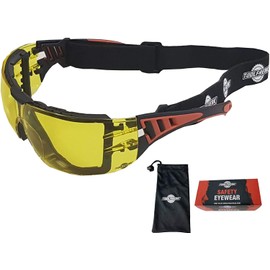 ToolFreak Rip Out Work and Sports Safety Glasses Yellow Lens, Anti Glare Wraparound Lenses, Foam Padded, Impact & UV Protection, Headstrap & Carry Pouch