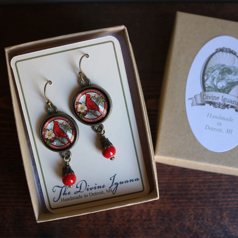 Victorian Cardinal Earrings