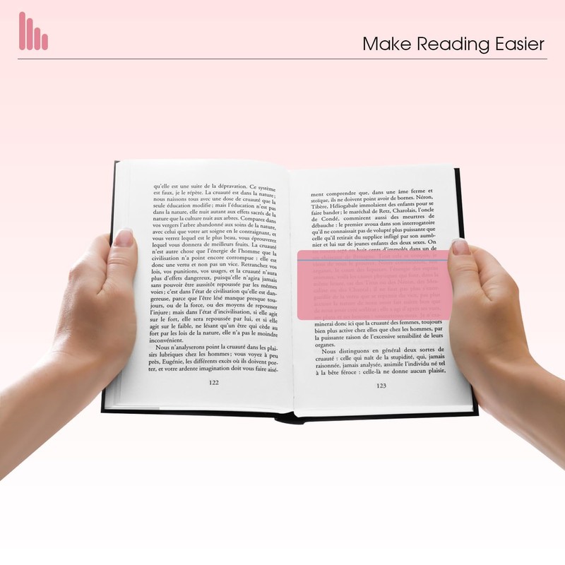 Guided Reading Highlight Strips,10 Pack Pink Overlays with Line, Bookmark
