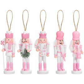 Yardwe Pack of 5 Pink Nutcracker Soldier 13 cm Nutcracker Christmas Tree Decorations Christmas Nutcracker Figures (with or without Cap Tip is Random)