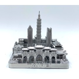 Taipei 3D City Famous Building Model Statue Souvenir Decoration for Home Office 4” (Silver)