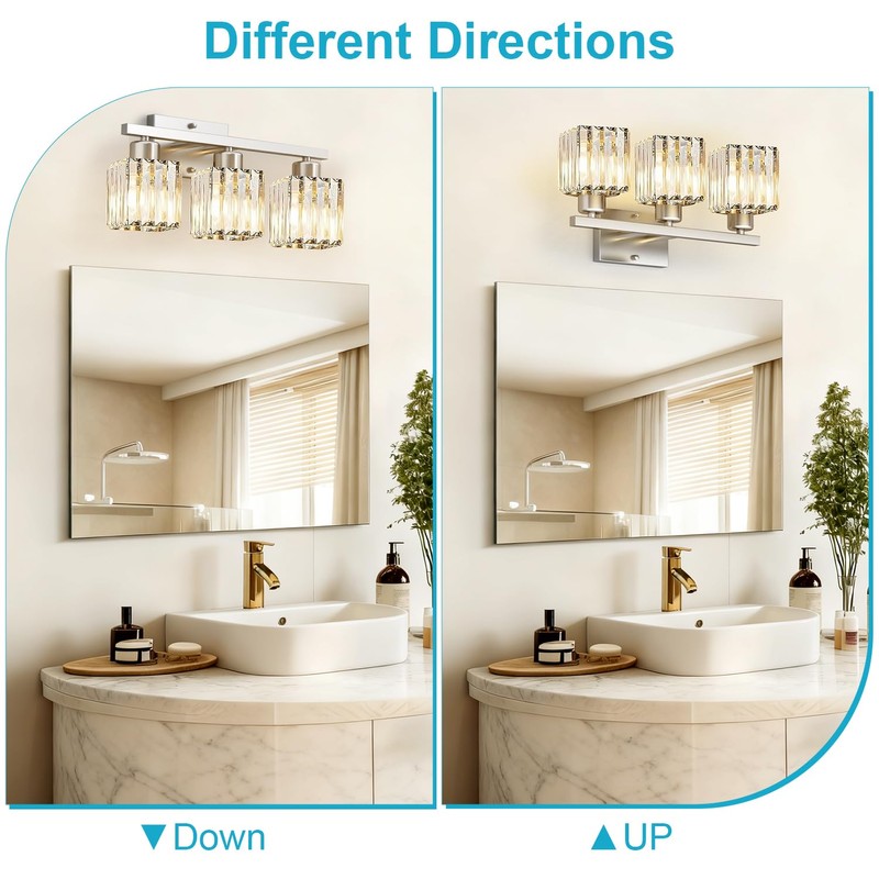 GOLSPARK Modern Crystal Bathroom Vanity Light, 3-Light Brushed Nickel Vanity