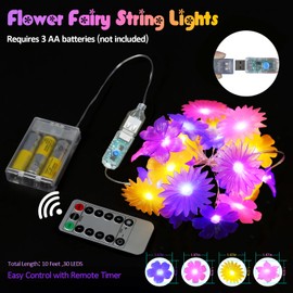 Fairy String Lights Cute Flower Lights Floral Décor-10ft 30 LED with Remote Timer Dimmer Function USB & Battery Operated String Lights Indoor for Bedroom Christmas Wedding Birthday Party Décor