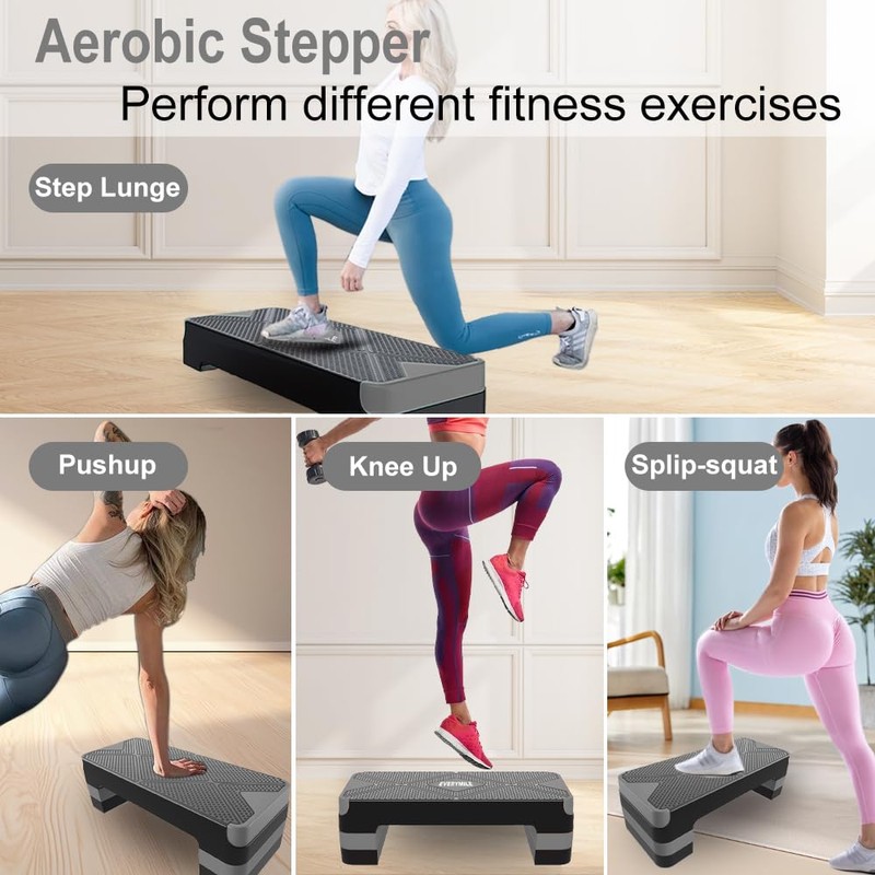 EVERYMILE Aerobic Exercise Step, Adjustable Aerobic Stepper for Exercise, Workout