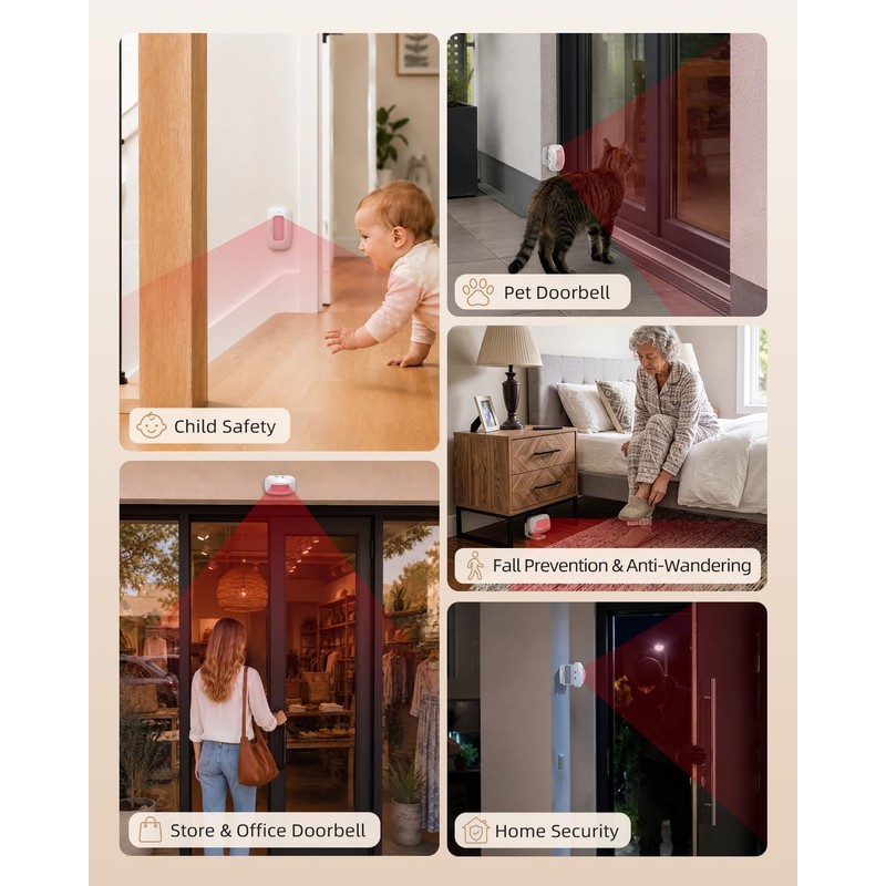 WiFi Motion Sensor Door Chime, Smart Motion Alert System with