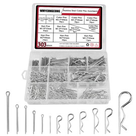 WMYCONGCONG 12サイズ 303個セット ステンレス鋼コッターピン割りピンキット 割りピン品揃えキット + 亜鉛メッキ鋼Rピン スナップピンファスナーセット ヒッチピンヘアピンロックシステム用