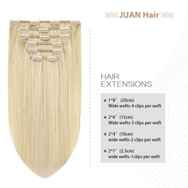 Clip in Hair Extensions 70G Platinum Blonde 100% Remy Human Hair Extensions 7A Soft Silky Straight 7pcs 16clips for Women(20 Inch #60)