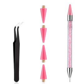 Prasacco 6 Pcs Rhinestone Picker Tool Set, Rhinestone Applicator Tool Acrylic Handle Wax Pencil for Rhinestones Gem Picker Tool Dual-Ended DIY Nail Art Tool with 4 Extra Wax Tips and 1 Tweezer