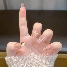 Miss Mumu Nail Tips, 30 Pieces, Nail Tips, Long, Spring/Summer, Simple, Cute, Stylish, Popular, Nail Sticker, Bridal Nails, Glossy, Fake Nails, For Various Occasions, Sweet Ribbon-BY2037