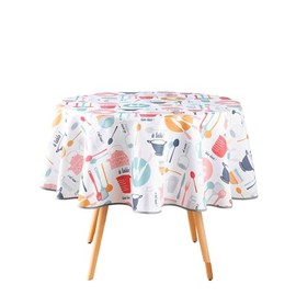 Softness Indoor Kitchen Tablecloth Round (Diameter 160 cm) Colourful Printed PVC