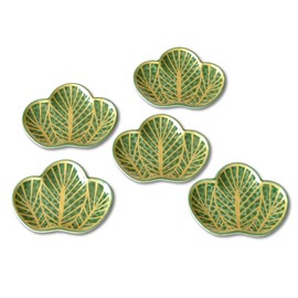 New Year's Tableware, Japanese Tableware, Small Plate, Matsuba, Lucky Charm, Arita Ware, Sachi Matsuba (Green), Set of 5, Presentation Box Included