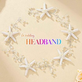 Atigy Starfish Wedding Hair Vine Silver Pearl Bridal Headpiece Mermaid Beach Hair Accessories for Women (Silver, One Size)