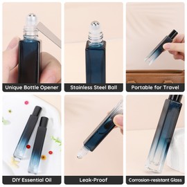 Segbeauty 0.34oz Thick Glass Roll on Bottle Empty，5pcs Blue Travel Eseential Oils Roller Bottles with Dropper, 10ml Refillable Glass Roll on Bottles for Perfume, Small Travel Size Containers for Oils