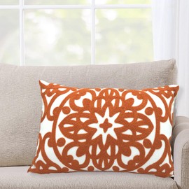 Alysheer Embroidered Lumbar Decorative Throw Pillow Cover 12"x 20", Classic Boho Mandala Embroidery Pattern Cotton Rectangular Cushion Case for Sofa Couch Living Room Bedroom(Burnt Orange)