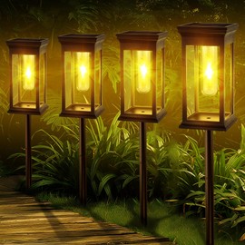 Fuqiduo Solar Lights for Outdoor Garden, 4 Pieces Solar Garden Lights with Warm White Tungsten Light, IP65 Waterproof Solar Light for Garden, Lawn, Patio, Yard, Warm White