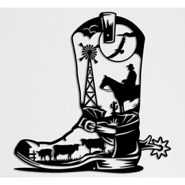 Benziso Cowboy Boots Metal Wall Art Western Decor for Home Farmhouse Wall Decor Country Wall Sculptures for Living Room Bathroom Indoor Outdoor (Black 10.4 x 11 in)