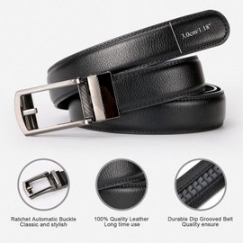 WERFORU Pack of 2 Men's Leather Belt with Slide Automatic Leather Belt Ratchet Belt for Men with Automatic Buckle, D-Black+Coffee 2 Pieces