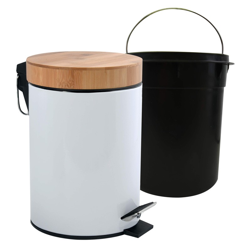 MSV Aza Cosmetic Bin 3 Litres Stainless Steel Bamboo with
