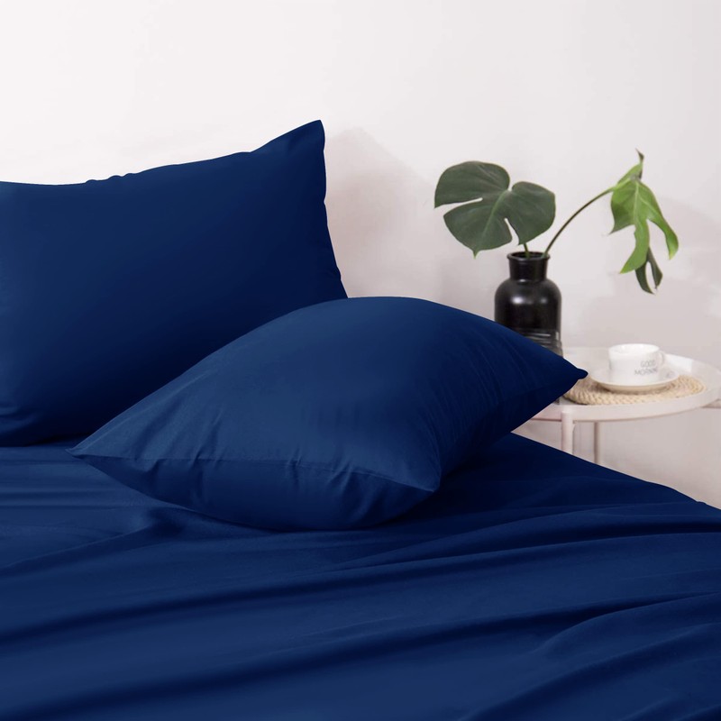 Hafaa Pillow Cases 2 Pack Brushed Microfiber Plain Navy Pillowcases