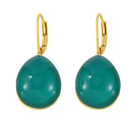 Dainty Green Teardrop Resin Gold Plated Hoop Dangle Drop Earrings for Women Fashion Trendy Titanium Steel Lightweight Waterdrop Statement Dangling Minimalist Hypoallergenic Jewelry, 12.8*30mm,