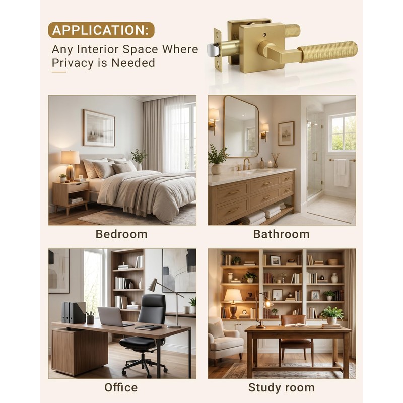 1 Pack Champagne Bronze Door Handle Square Doorknob with Lever
