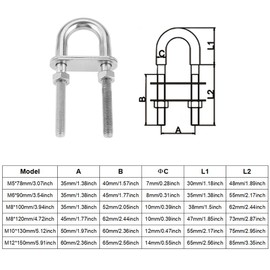 Pack of 4 U Bolts, M5 M6 M8 M10 M12 Stainless Steel 304 U-Bolt Threaded Bracket with Nut Plate