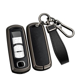 ontto Metal Car Key fob Cover Fit for Mazda 2 3 5 6 BL BM GJ Atenza Axela Demio CX3 CX-5 CX5 CX7 CX-9 CX8 2/3/4 Buttons Leather Key case Shell Key Holder Bag Keyring Keychain Accessories Black