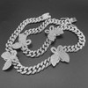 YBMYCM Butterfly Cuban Necklace Crystal Collars Cuban Link Chain Iced
