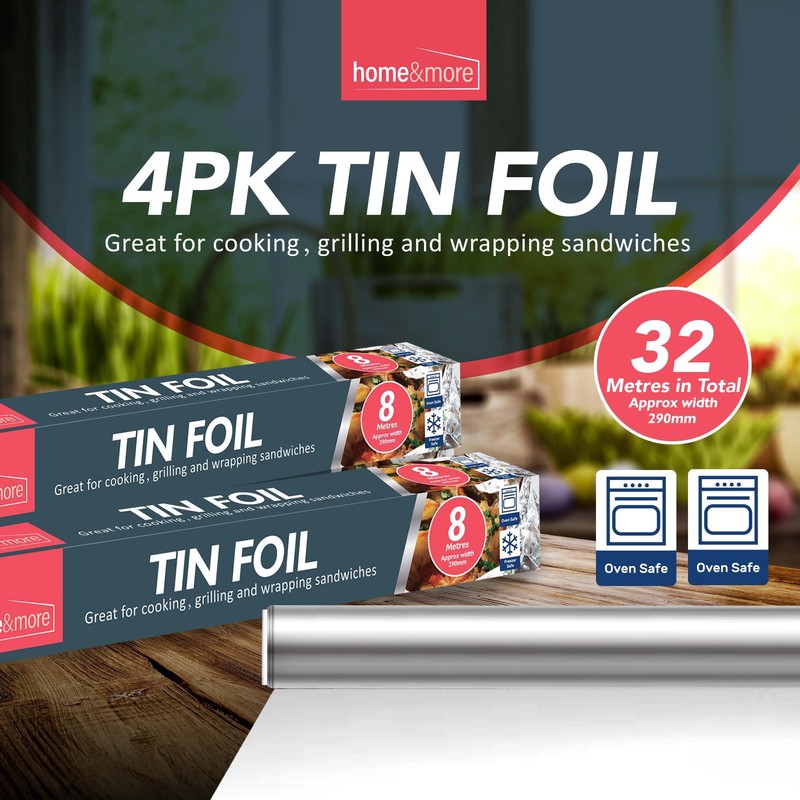 4pk Tin Foil Roll | 32M Aluminium Kitchen Foil Roll