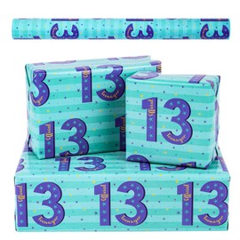 RUSPEPA Scented Birthday Wrapping Paper - Mini Roll - Blue Design with Fragrance for Teenager Boys' Birthday, Party and Baby Shower - 17 inches x 16.4 feet - Age 13