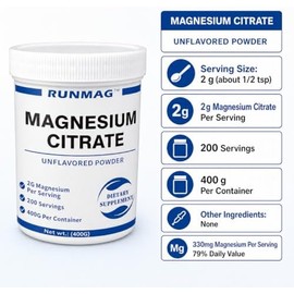Citrato de magnesio USP en polvo grado alimentario, 400g