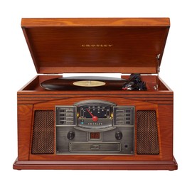 Crosley CR42D-PA Lancaster 3-Speed Turntable with Radio, CD/Cassette Player, Aux-in and Bluetooth, Paprika