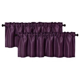 Aiking Home (Pack of 2) Solid Faux Silk Window Valance, 56 by 16 Inches, Eggplant