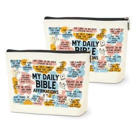 2PCS Daily Affirmations for Women Scripture Bible Verse Makeup Bag, Faith Christian Gifts for Women Mental Health Gifts for Female Sister Birthday Friendship Mothers Day Travel Toiletry Cosmetic Bag