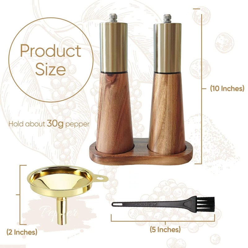 Gold Salt and Pepper Grinder Set,Wooden Pepper Grinder, Manual Salt